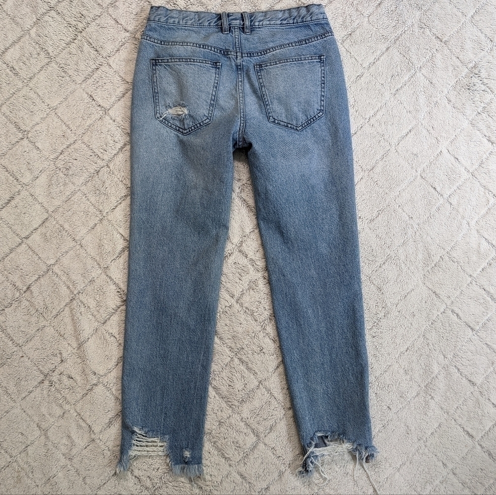We The Free People Chewed Up Mid Rise Straight Jeans Women's 26 Indigo Blue - Picture 4 of 8